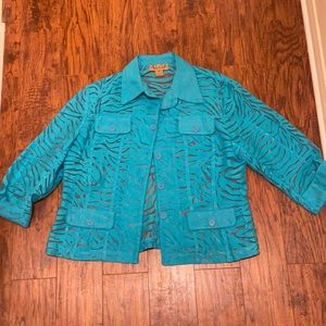 Turquoise Zebra Print Semi-Sheer Jacket